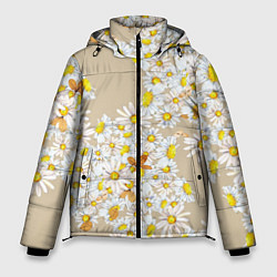 Куртка зимняя мужская Букет Нарисованных Цветущих Ромашек, цвет: 3D-светло-серый