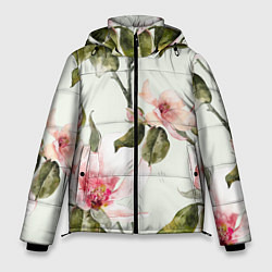 Куртка зимняя мужская Цветы Нарисованные Магнолии, цвет: 3D-красный