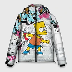 Куртка зимняя мужская Барт Симпсон на фоне стены с граффити, цвет: 3D-черный