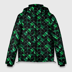 Куртка зимняя мужская Геометрический узор, зеленые фигуры на черном, цвет: 3D-черный