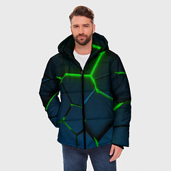 Куртка зимняя мужская Разлом зеленых неоновых плит - геометрия, цвет: 3D-красный — фото 2
