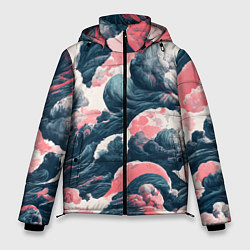 Куртка зимняя мужская Красные облачные узоры, цвет: 3D-светло-серый
