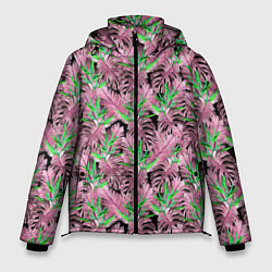 Куртка зимняя мужская Tropical plants in brown and green, цвет: 3D-светло-серый
