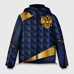 Куртка зимняя мужская Золотой герб России на объемном синим фоне, цвет: 3D-светло-серый