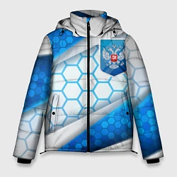 Куртка зимняя мужская Синий герб России на объемном фоне, цвет: 3D-светло-серый