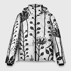 Куртка зимняя мужская Нарисованные монохромные цветы, цвет: 3D-черный