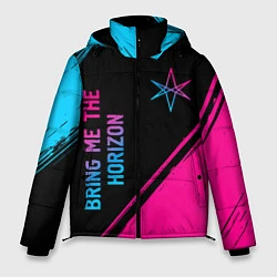 Куртка зимняя мужская Bring Me the Horizon - neon gradient: надпись, сим, цвет: 3D-черный