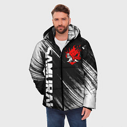 Куртка зимняя мужская Киберпанк - Потертости - Samurai, цвет: 3D-красный — фото 2