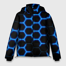 Куртка зимняя мужская Соты на синем неоновом фоне, цвет: 3D-светло-серый
