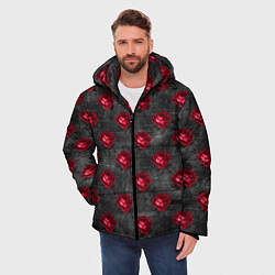 Куртка зимняя мужская Красные бутоны цветов, цвет: 3D-красный — фото 2