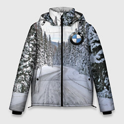 Куртка зимняя мужская BMW - зимняя дорога через лес, цвет: 3D-красный