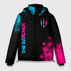 Куртка зимняя мужская The Witcher - neon gradient: надпись, символ, цвет: 3D-черный