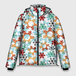 Куртка зимняя мужская Новогодний декор бумажные разноцветные снежинки, цвет: 3D-черный