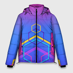 Куртка зимняя мужская Многоцветный градиент с геометрическими фигурами, цвет: 3D-красный