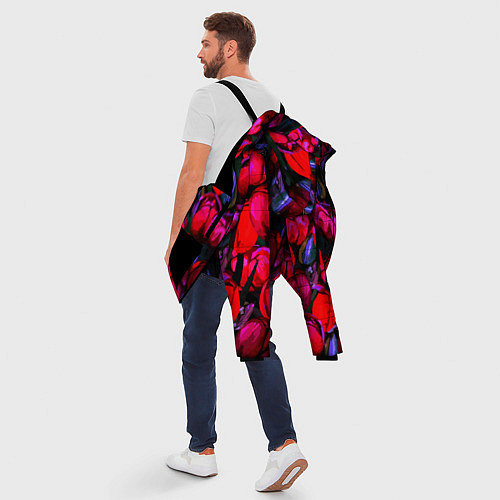 Мужская зимняя куртка Тюльпаны - поле красных цветов / 3D-Черный – фото 5