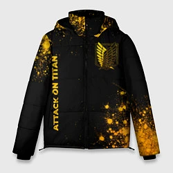 Куртка зимняя мужская Attack on Titan - gold gradient: надпись, символ, цвет: 3D-черный