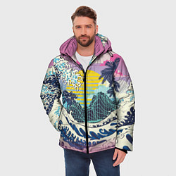Куртка зимняя мужская Штормовые океанские волны и пальмы, цвет: 3D-светло-серый — фото 2