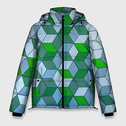 Куртка зимняя мужская Зелёные и серые абстрактные кубы с оптической иллю, цвет: 3D-черный
