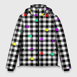 Куртка зимняя мужская Черно-белая клетка с цветными квадратами, цвет: 3D-светло-серый