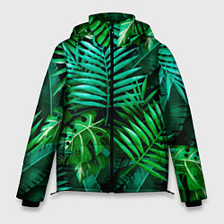 Куртка зимняя мужская Тропические растения - текстура, цвет: 3D-красный