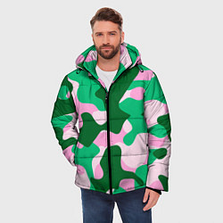 Куртка зимняя мужская Абстрактные зелёно-розовые пятна, цвет: 3D-светло-серый — фото 2