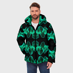 Куртка зимняя мужская Зелёные абстрактные полосы фракталов, цвет: 3D-светло-серый — фото 2