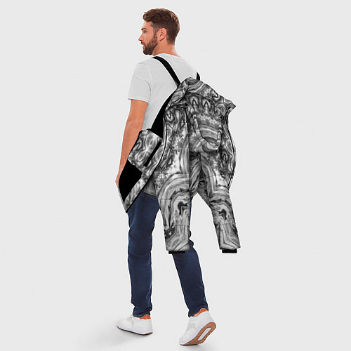 Мужская зимняя куртка Серый ажурный калейдоскоп мандала / 3D-Черный – фото 5