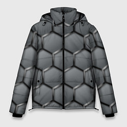 Куртка зимняя мужская Стальные шестигранники на сером фоне, цвет: 3D-светло-серый