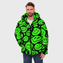 Куртка зимняя мужская Психоделические смайлы - салатовый неон, цвет: 3D-черный — фото 2