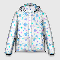 Куртка зимняя мужская Разноцветные звезды на белом фоне, цвет: 3D-черный