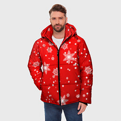 Куртка зимняя мужская Снежинки на красном фоне, цвет: 3D-красный — фото 2