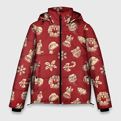 Куртка зимняя мужская Новогоднее настроение: красно-молочный, цвет: 3D-черный