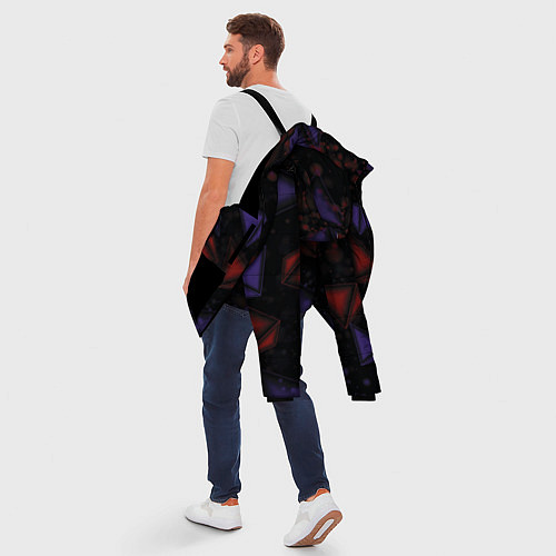 Мужская зимняя куртка Красные и синие треугольники / 3D-Черный – фото 5