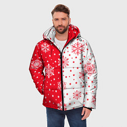 Куртка зимняя мужская Рождественские снежинки на красно-белом фоне, цвет: 3D-красный — фото 2