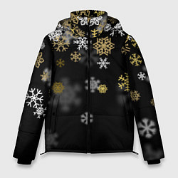 Куртка зимняя мужская Золотые и белые снежинки, цвет: 3D-красный