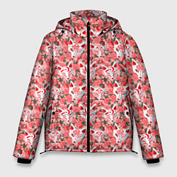 Куртка зимняя мужская Маски лисиц кицунэ и цветущая камелия, цвет: 3D-светло-серый
