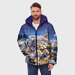 Куртка зимняя мужская Рождественская деревня, цвет: 3D-черный — фото 2