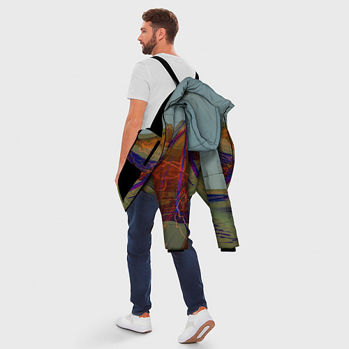 Мужская зимняя куртка Волнообразные разноцветные музыкальные линии / 3D-Черный – фото 5