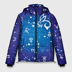 Куртка зимняя мужская Кролик символ 2023 на карте звездного неба, цвет: 3D-красный