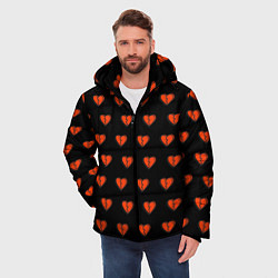 Куртка зимняя мужская Разбитые сердца на черном фоне, цвет: 3D-светло-серый — фото 2