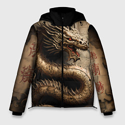 Куртка зимняя мужская Китайский дракон с открытой пастью, цвет: 3D-черный
