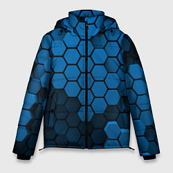 Куртка зимняя мужская Голубые соты абстракция, цвет: 3D-черный