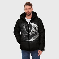 Куртка зимняя мужская Волки инь-янь луна, цвет: 3D-красный — фото 2