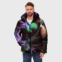 Куртка зимняя мужская Магические фиолетовые волны и цветные космические, цвет: 3D-красный — фото 2