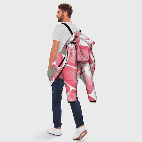 Мужская зимняя куртка Розовые акварельные сердца - паттерн / 3D-Светло-серый – фото 5