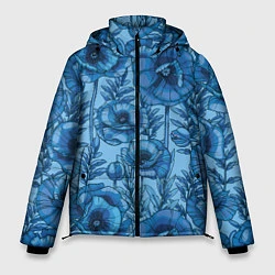 Куртка зимняя мужская Синие цветы, цвет: 3D-черный