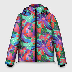 Куртка зимняя мужская Цветочный паттерн арт, цвет: 3D-черный