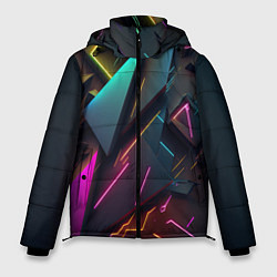 Куртка зимняя мужская Неоновые абстрактные полигоны, цвет: 3D-светло-серый