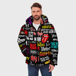 Куртка зимняя мужская Логотипы рок групп цветные, цвет: 3D-черный — фото 2