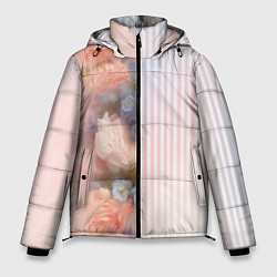 Куртка зимняя мужская Цветы за стеклом - полосы с градиентом, цвет: 3D-черный
